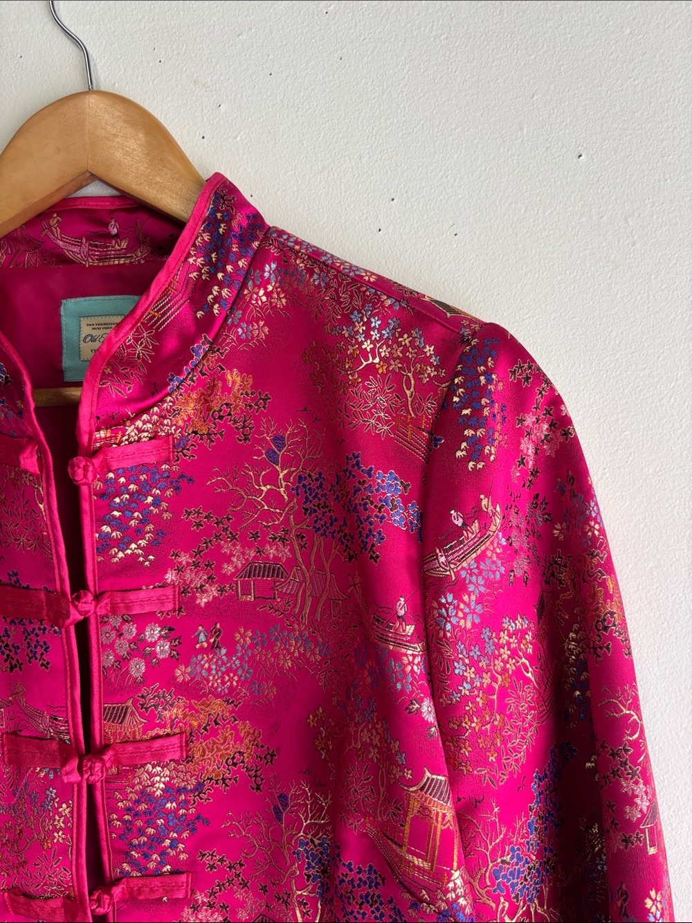 Y2K Vintage Mandarin Collar Brocade Jacket - Fuchsia - Picture 5 of 10